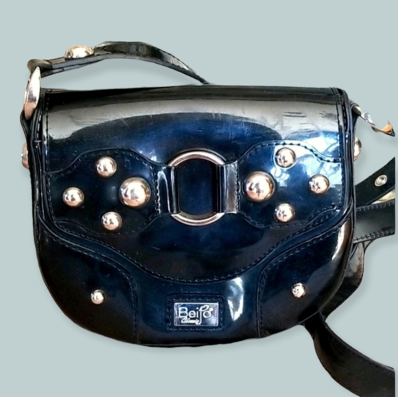 Beijo Handbags - Beijo Silver Stud Black Biker Crossbody Mini Bag